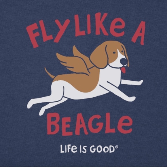 Life Is Good Crusher Tee Fly Like a Beagle Women's Navy Blue Made in Peru Large - Picture 2 of 5